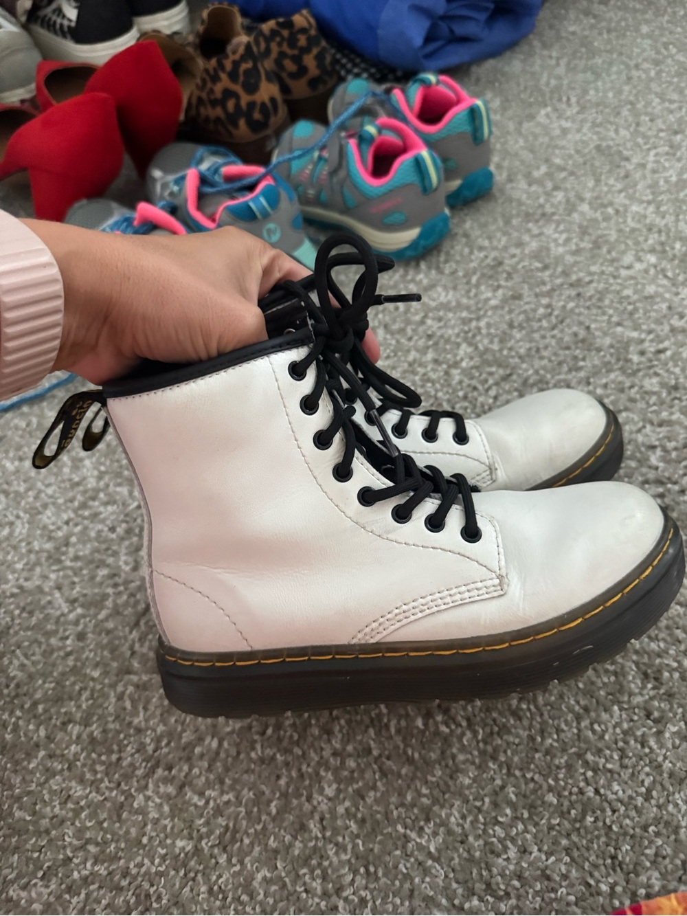 Dr. Martens White Lace-Up Combat Boots with Black Trim